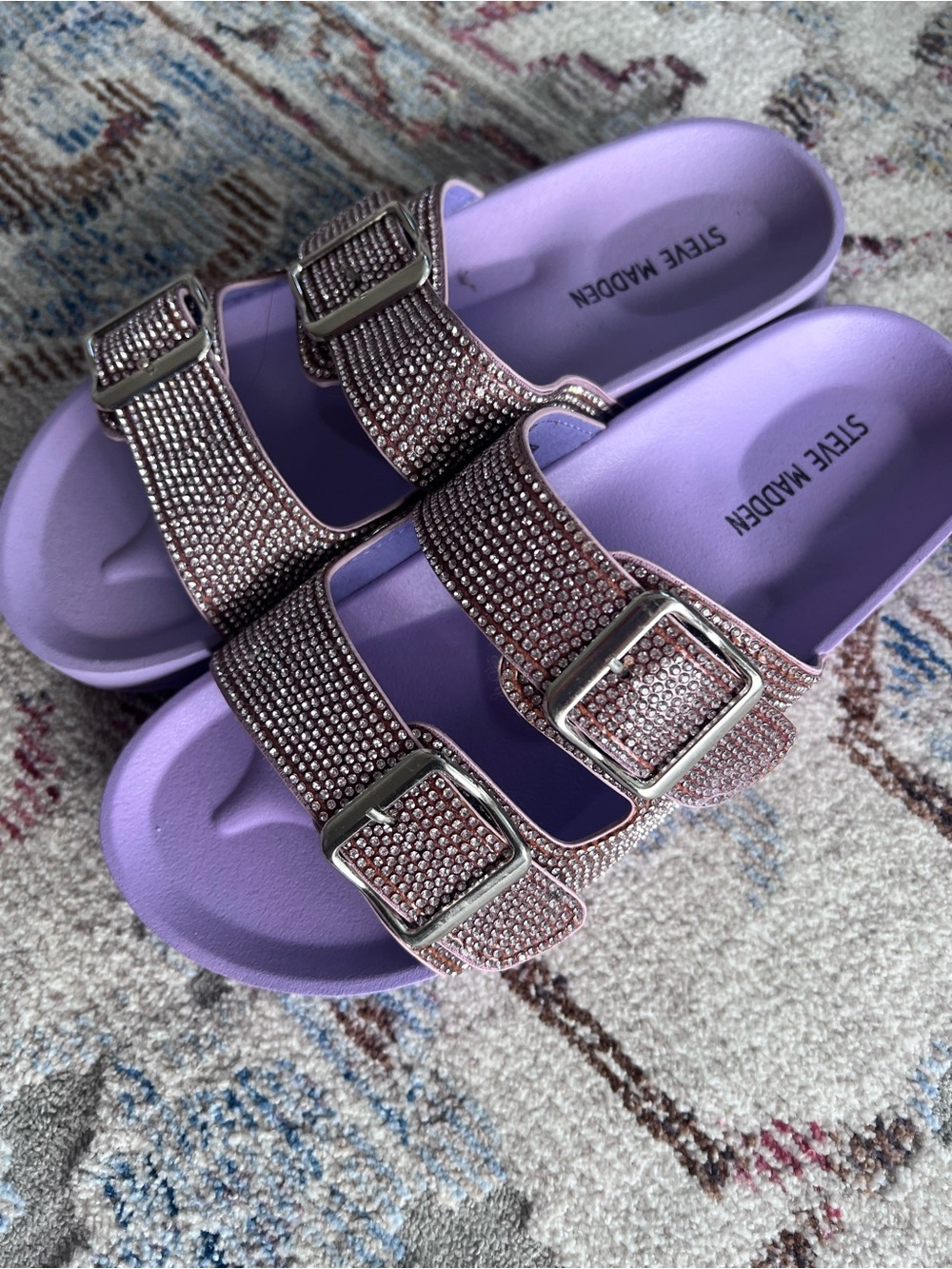 Steve Madden girls Lilac Crystal Slide Sandals sz 4